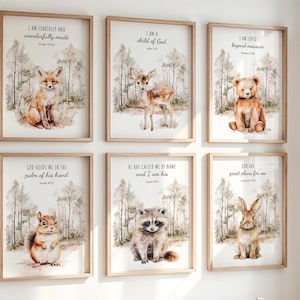 Waldbibel-Vers-Wandkunst, christliche Kinderzimmer-Bibeldruck, Waldtiere-Kinderzimmer-Drucke, christliches Baby-Geschenk, Kinderzimmer-Wand-Dekor, Bär