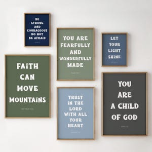 Set of 6 Kids Bible Verse Prints, Boy Nursery Wall Art, Christian Wall Decor, Printable Scripture Poster, Religious Artwork Instant Download