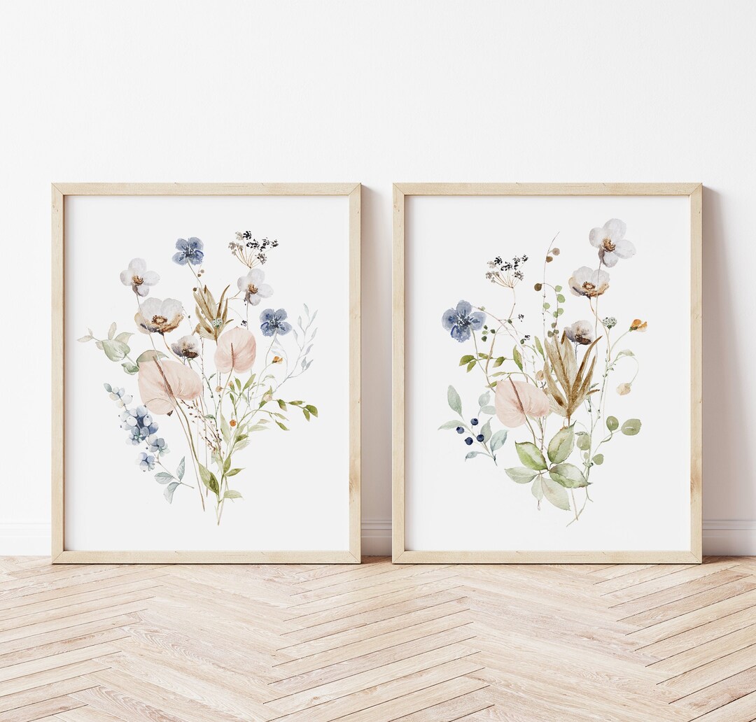 2 Wildflower Prints, Botanical Wall Art, Watercolor Flowers, Floral ...