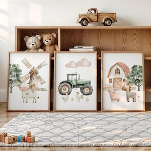 Farm Nursery Prints, Farm Animals, Green Tractor Wall Decor, Farmhouse Art Horticulture Posters, Farm Wall Decor, Cow Pig Instant Download