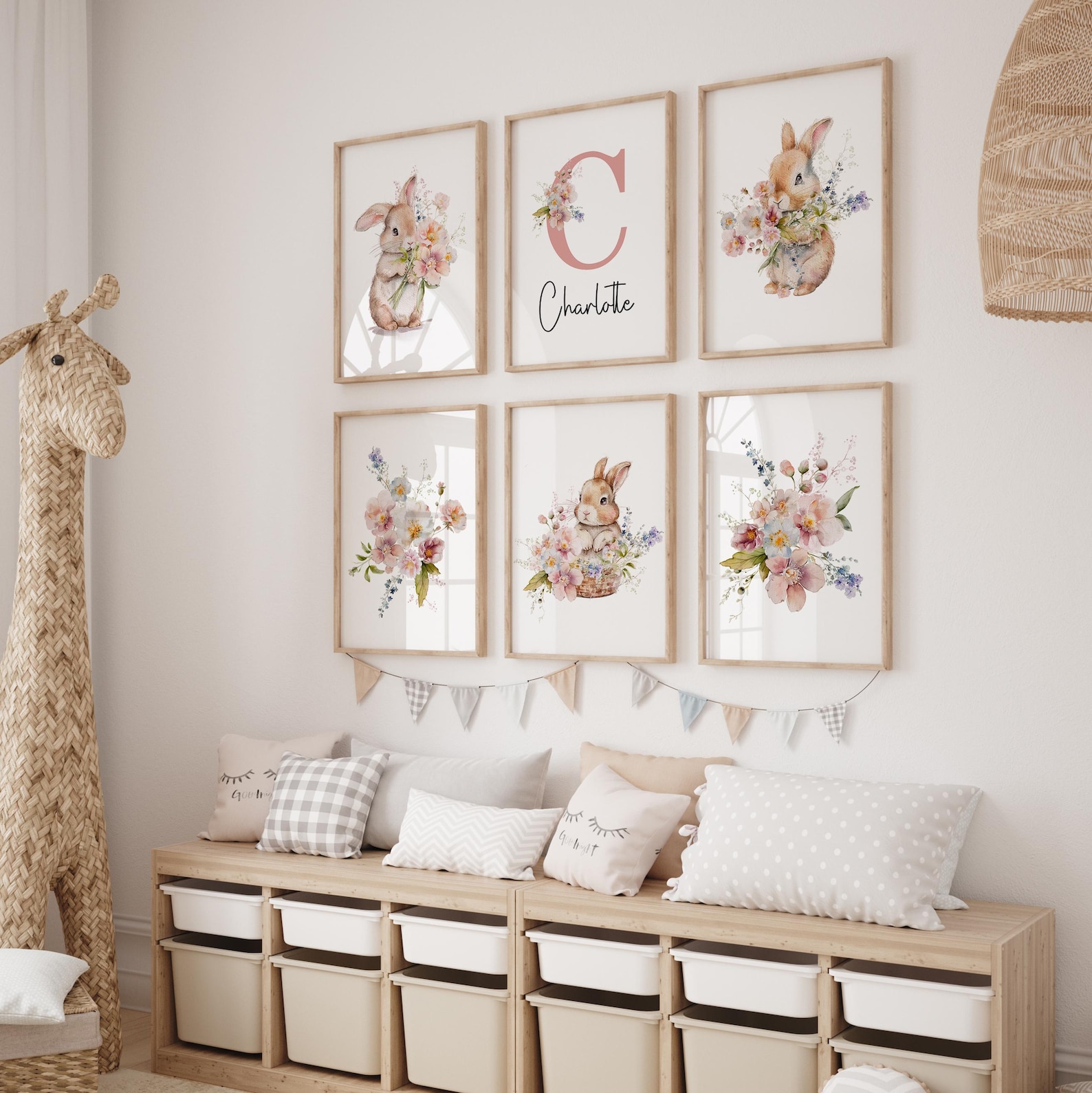 Personalized Bunny Nursery Print, Nursery Wall Art Girl Bunnies, Bunny ...