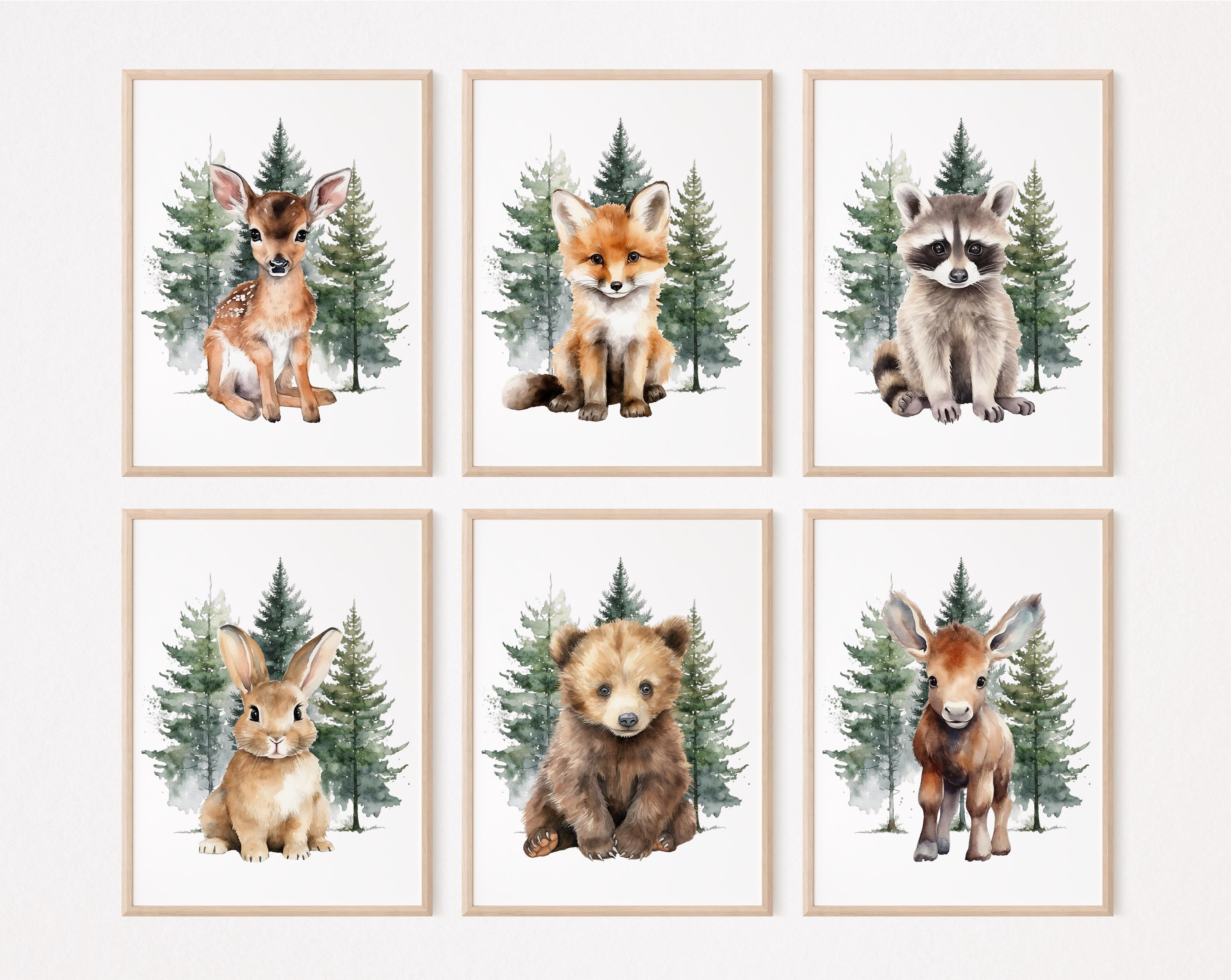 Big SALE bosdieren kinderkamer decor, bosprints, kunst aan de muur kinderkamer, pijnbomen muur print, bos dieren kunst aan de muur, digitale download