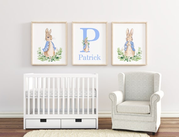 Personalized Baby Name Print, Peter Rabbit Prints, First Initial, Monogram Letter, Peter Rabbit Art, Nursery Wall Decor, Custom Baby Gift,