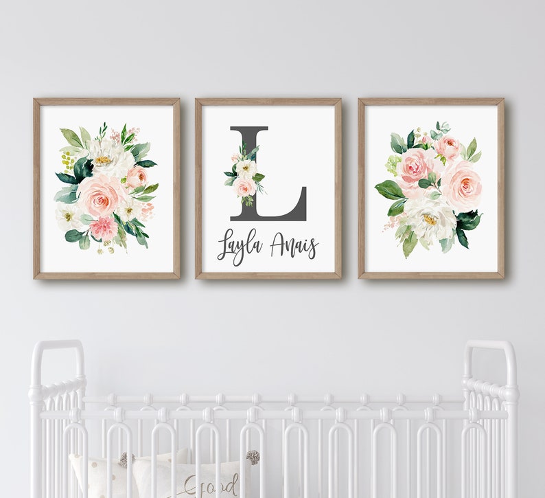 Monogram Letter Baby Name Wall Art Personalized Baby Name Etsy