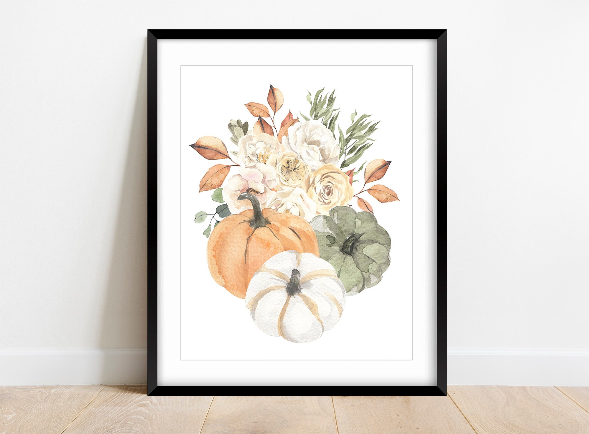 Watercolor Floral Pumpkin Prints Fall Harvest Pumpkin Print | Etsy