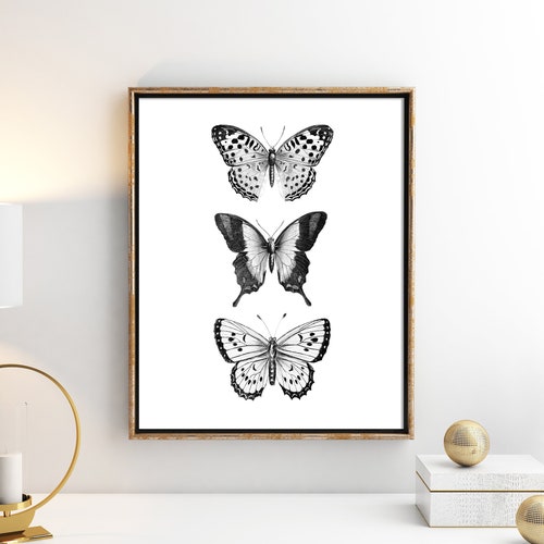 Butterfly Print Set Monochrome Decor Minimalist Home - Etsy