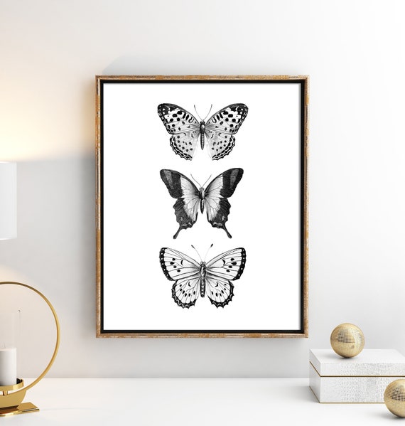 Butterfly Print, Monochrome Art Prints, Minimalist home, Black and White Wall Art, Monochrome Decor, Butterflies Printable, Modern Decor,