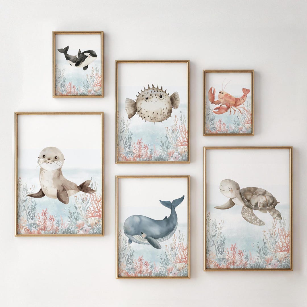 Set of 6 Under the Sea Prints, Sea Nursery Decor, Ocean Baby Animal ...