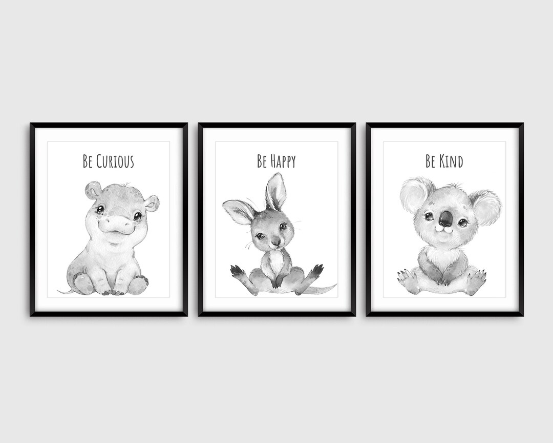 3 Black and White Animal Nursery Prints Be Kind Safari Etsy