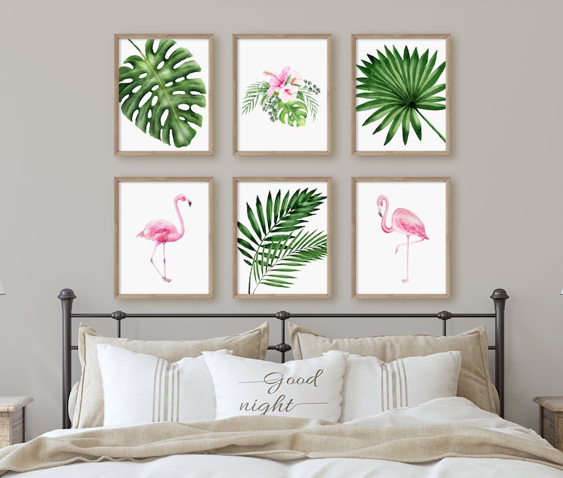Tropical Leafs Nursery Wall Decor New Mom Gift Baby Shower Gift Tropical Nursery Wall Art Tropical Flamingo Print