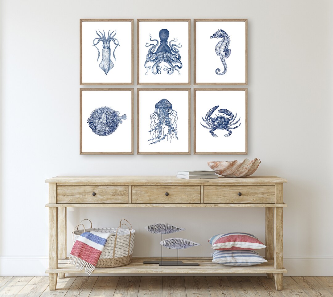6 Beach House Wall Prints, Coastal Decor, Nautical Prints, Ocean Life ...
