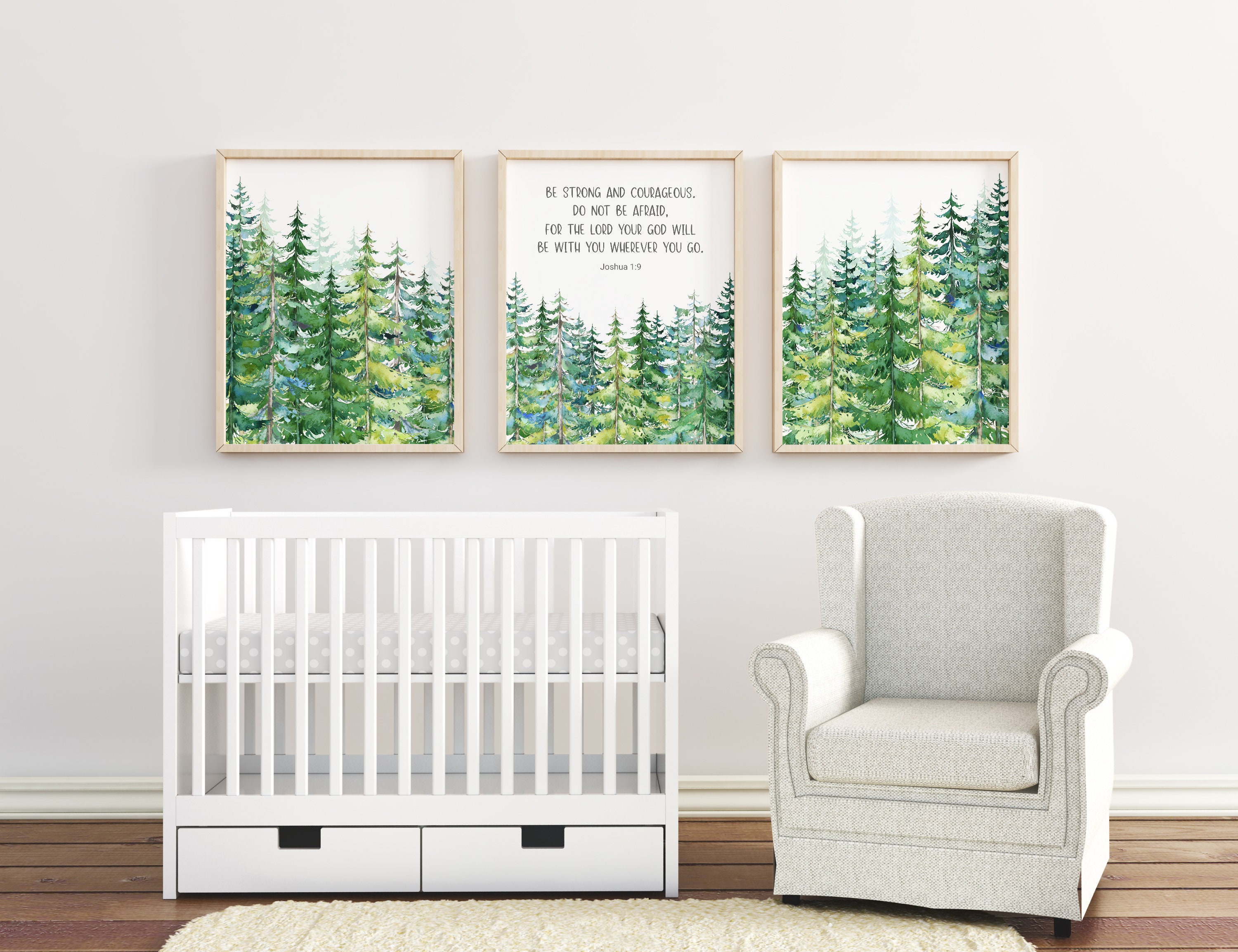 Nursery Bible Verse Print Evergreen Trees Boy Wall Art Christian Gift Woodland Nursery Prints Christian Nursery Wall Art Nursery Decor