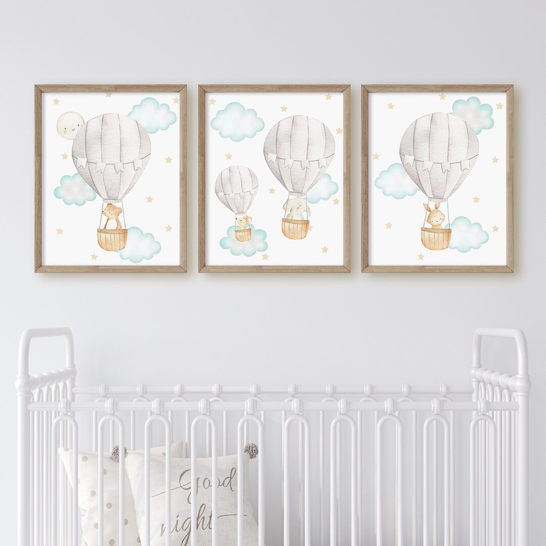 Hot Air Balloon Nursery Prints, Gender Neutral Nursery Wall Decor ...