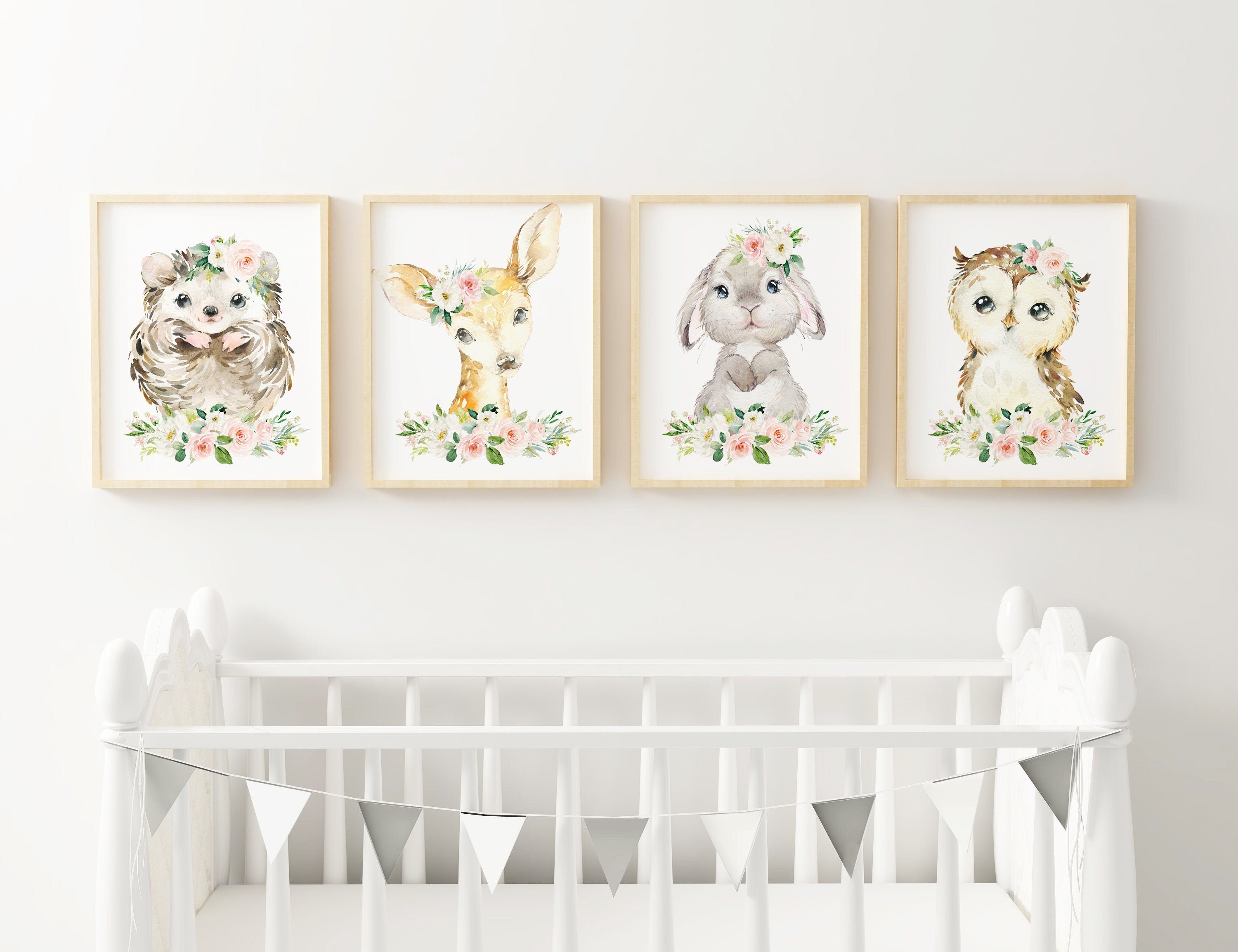 Baby Girl Nursery Wall Art, Floral Woodland Animal Prints, Girls Room — free download