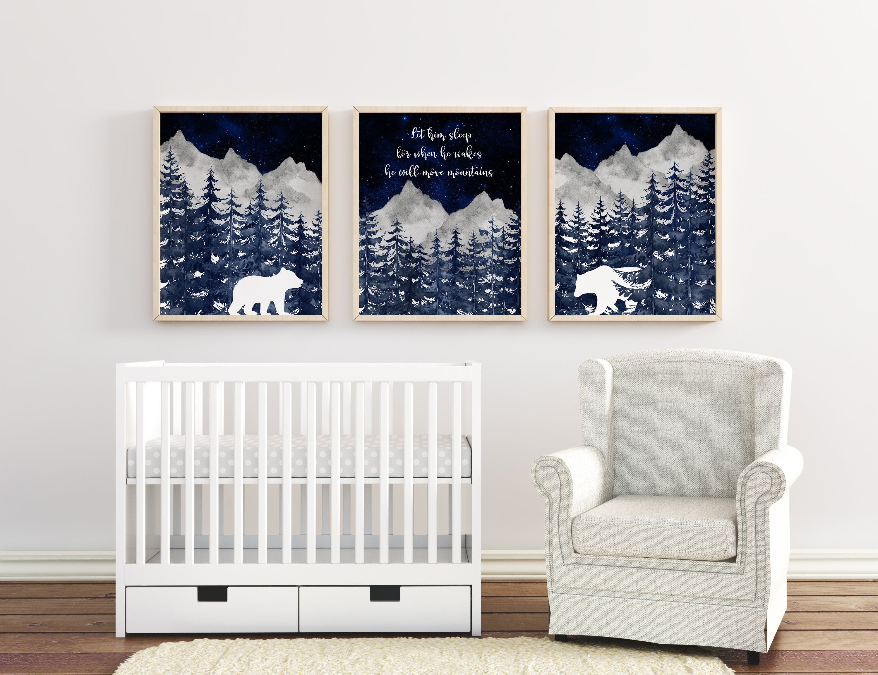Mountain Garland Banner - Handmade Felt Bunting, Dark Grey & Turquoise, Woodland Nursery Decor, Baby Shower Gift - View #2
