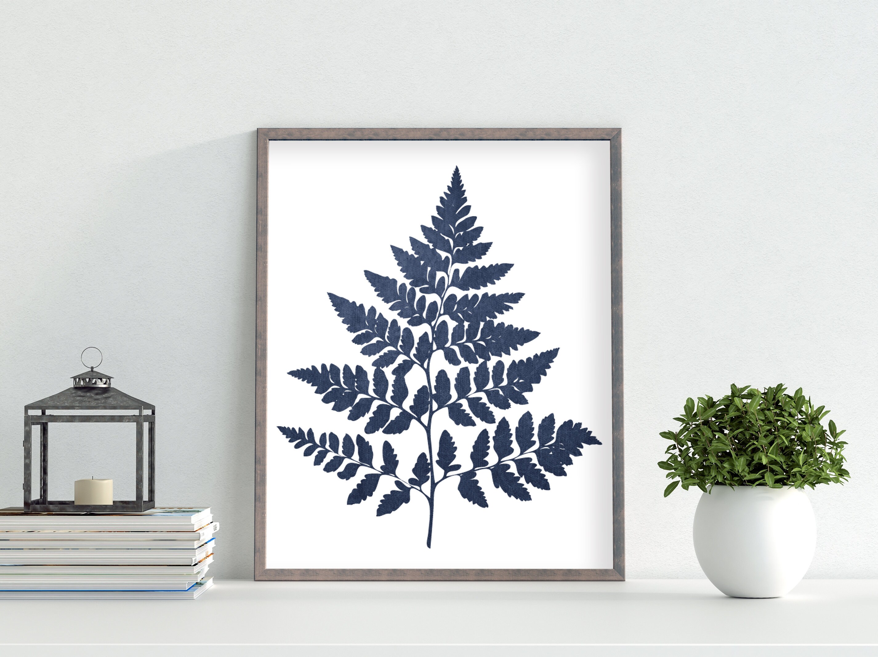 Set of 3 Fern Leaf Prints, Navy Blue Leaf Prints, Botanic Wall Prints ...