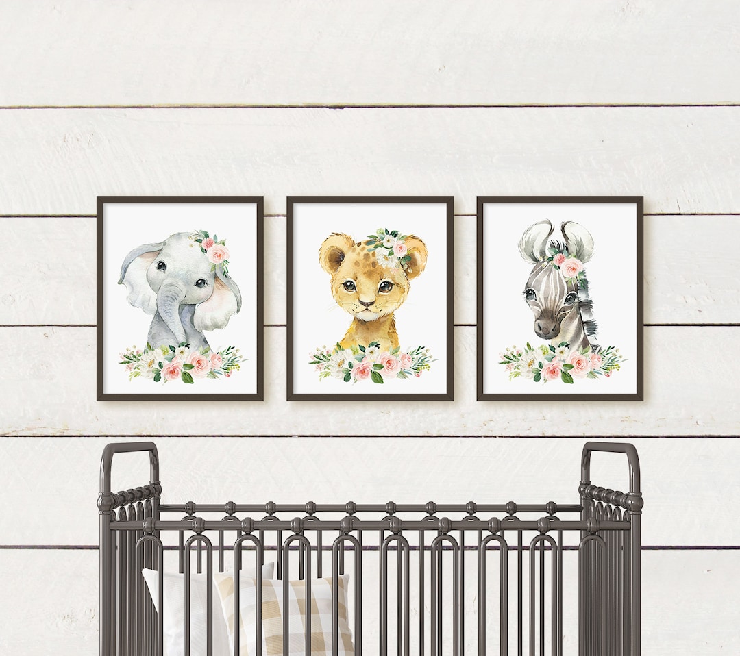 Blush Pink Safari Animal Nursery Wall Decor, Baby Girl Nursery ...