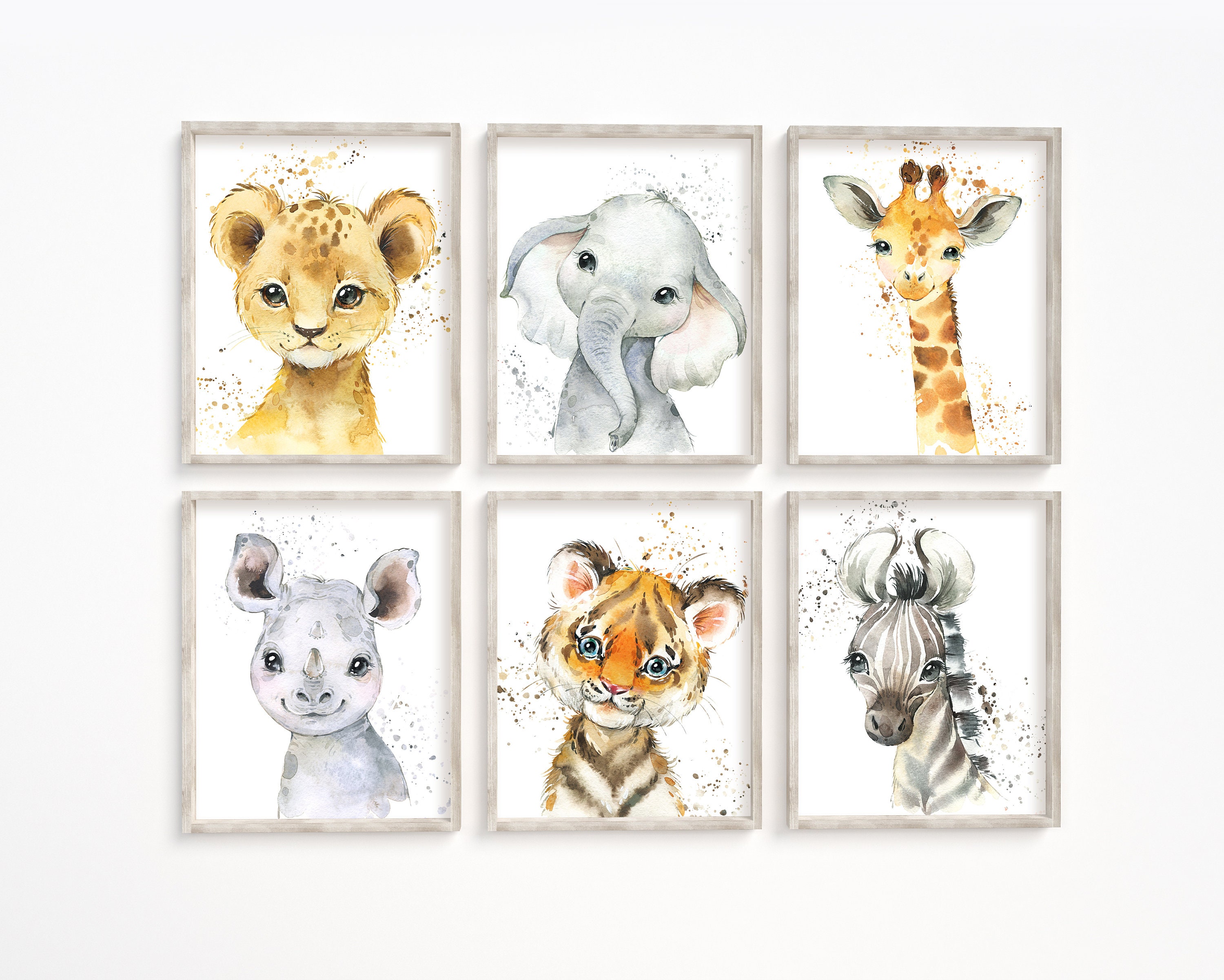 Boys Nursery Safari Animal Prints, Nursery Wall Decor, Elephant, Lion ...