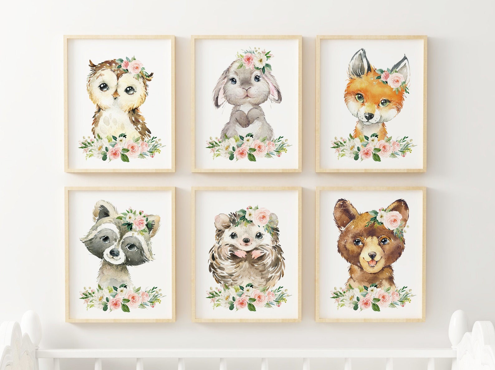 6 Woodland Animal Prints Girls Room Decor Baby Girl Nursery - Etsy