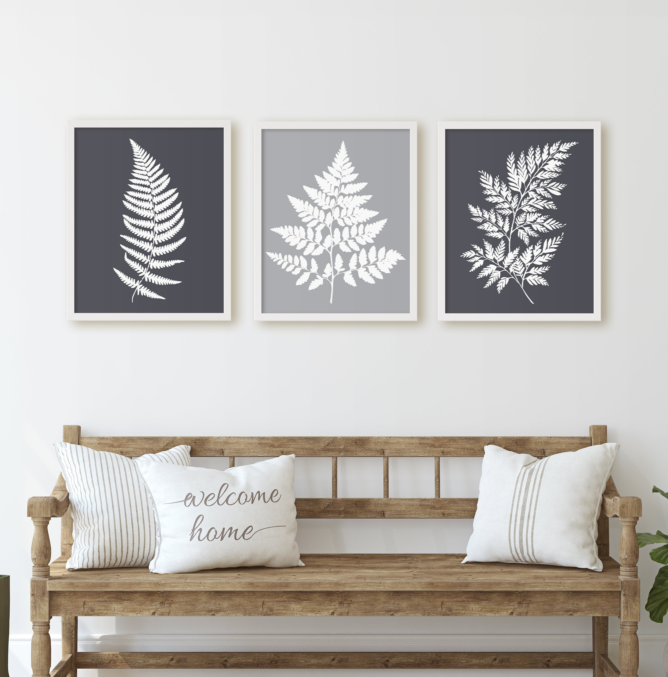 Set of 3 Fern Leaf Prints Modern Botanical Prints Gray Wall - Etsy