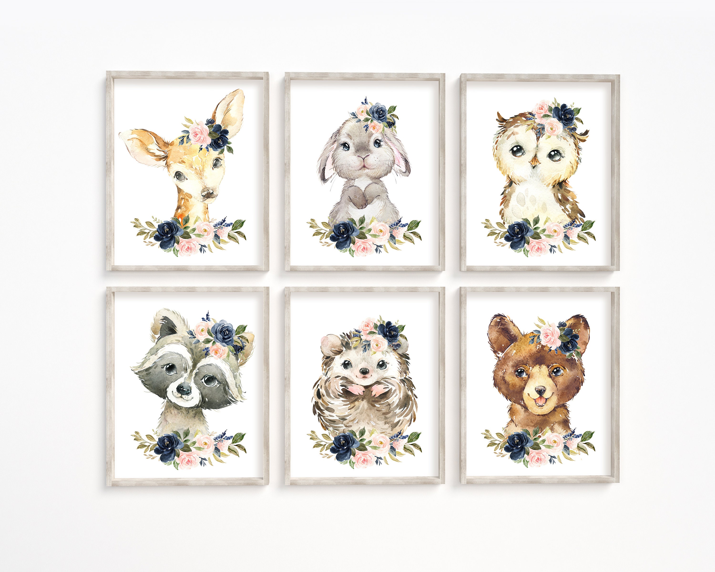 Blush Navy Floral Nursery, Woodland Animal Prints, Baby Girl Nursery ...