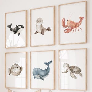Set von 6 unter dem Meer Prints, Meer-Kinderzimmer-Dekor, Ocean Baby Animal Prints, Kinderzimmer Dekor, Sea Collection, Tierkinderzimmer, Babyzimmer Dekor