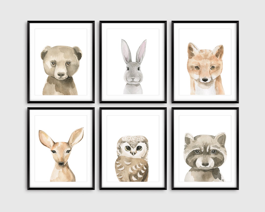 Woodland Animals Nursery Prints, Baby Boy Nursery Wall Art, Boys Room