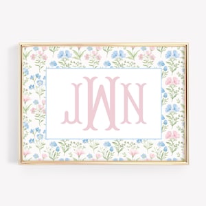 Personalisierte Kinderzimmer Monogramm, Baby Mädchen Raum Dekor, Aquarell Blumen Kinderzimmer, rosa blaues Blumen GrandMillennial, Blumenkinderzimmer Dekor,