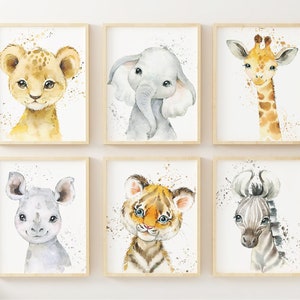 Set of 6 Boys Nursery Safari Animal Prints, Nursery Wall Decor, Elephant, Lion, Giraffe, Baby Shower Gift, Nursery Wall Art, Jungle Animals,