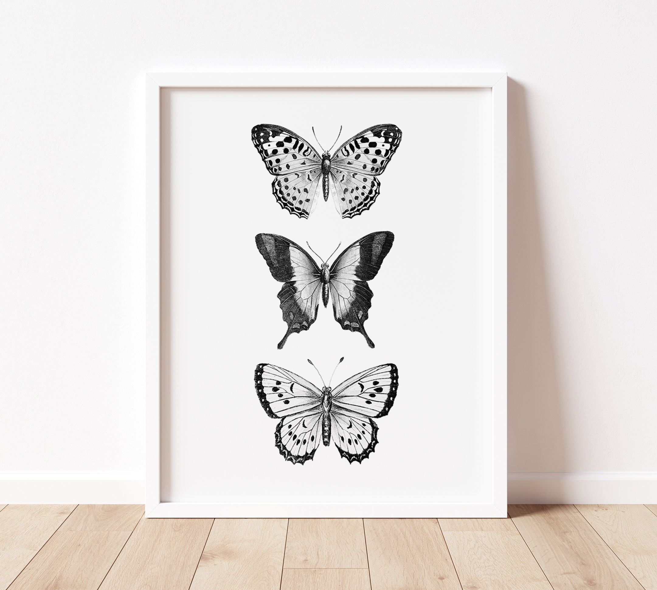 Butterfly Print Monochrome Art Prints Minimalist Home Black - Etsy