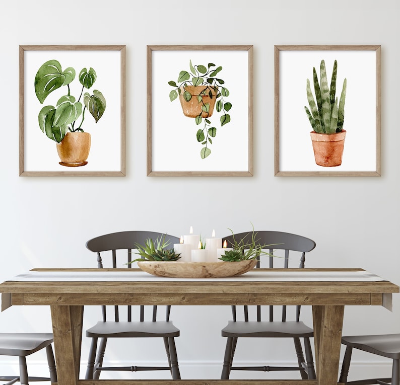 House Plant Prints, Botanical Print Set, Watercolor Botanical Prints ...