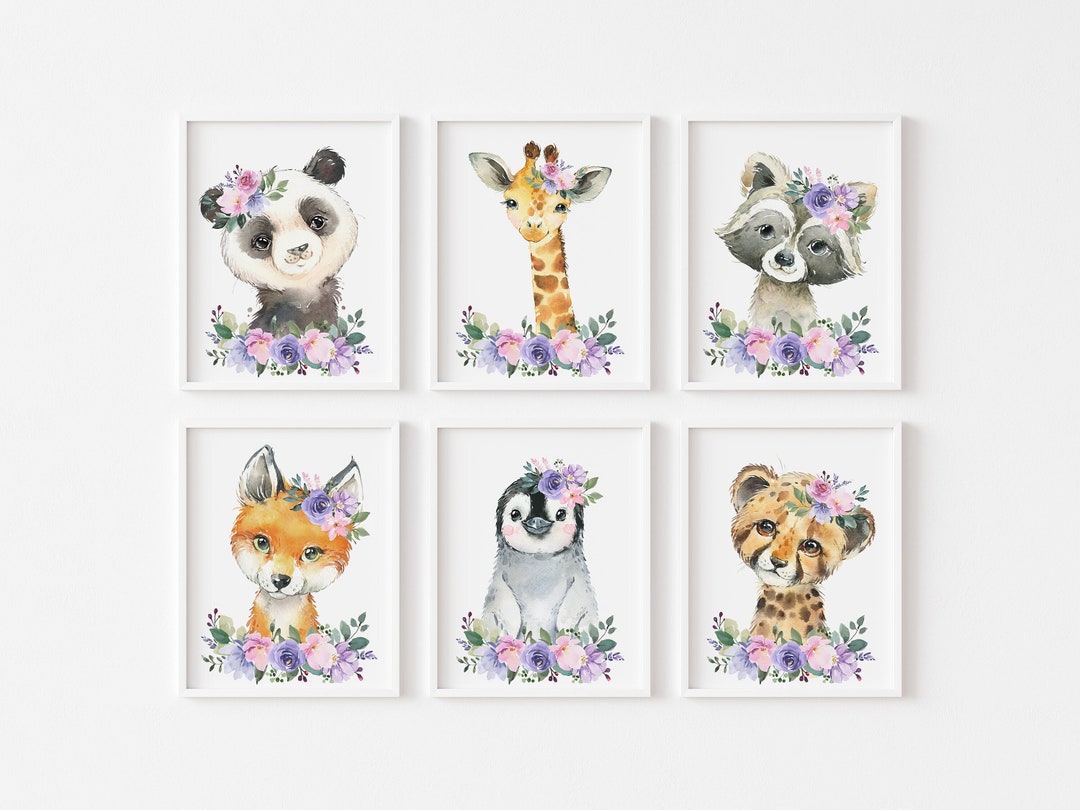 Baby Girl Nursery Wall Art, Lavender Pink Floral Prints, Woodland ...