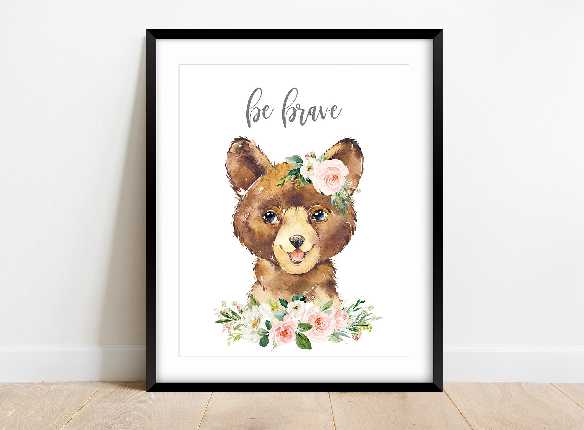 Baby Girl Pink Peach Floral Nursery Prints, Woodland Animal Wall Art ...