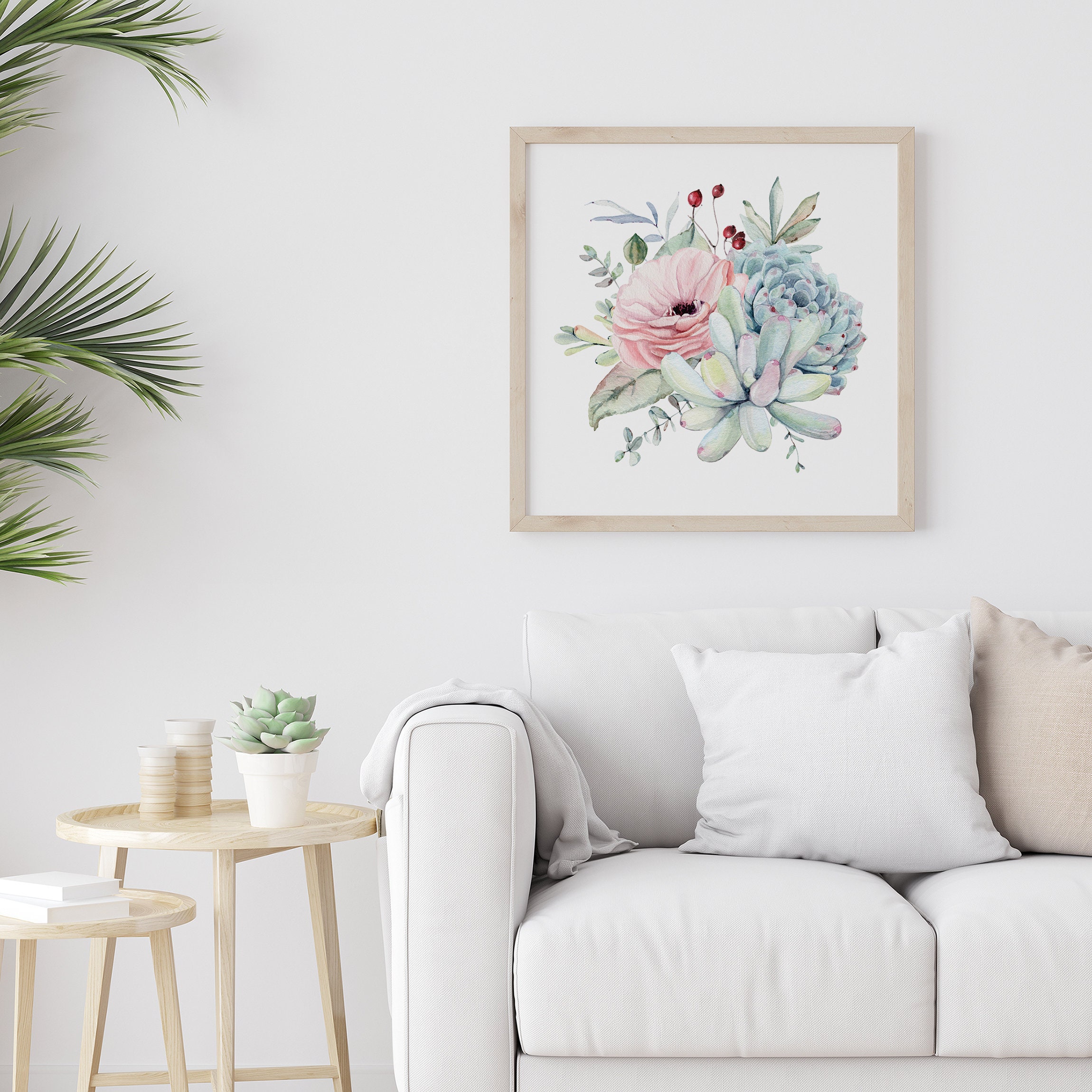 Set of 4 Square Succulent Prints, Botanical Print, Succulent Wall Art ...