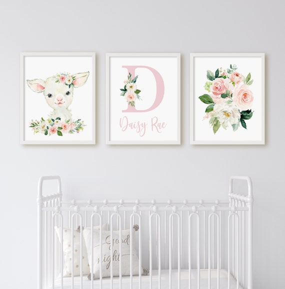 Girls Floral Bedroom Pictures Personalised Nursery Prints Letter With Name 
