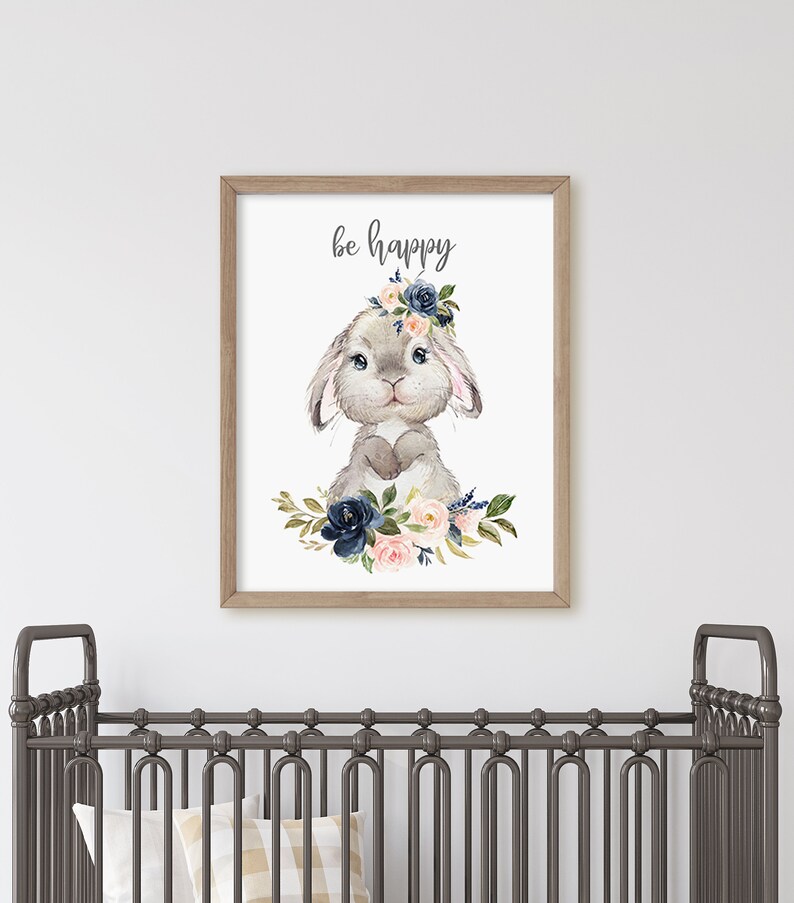 Woodland Animal Prints, Blush Navy Floral Nursery, Baby Girl Nursery ...