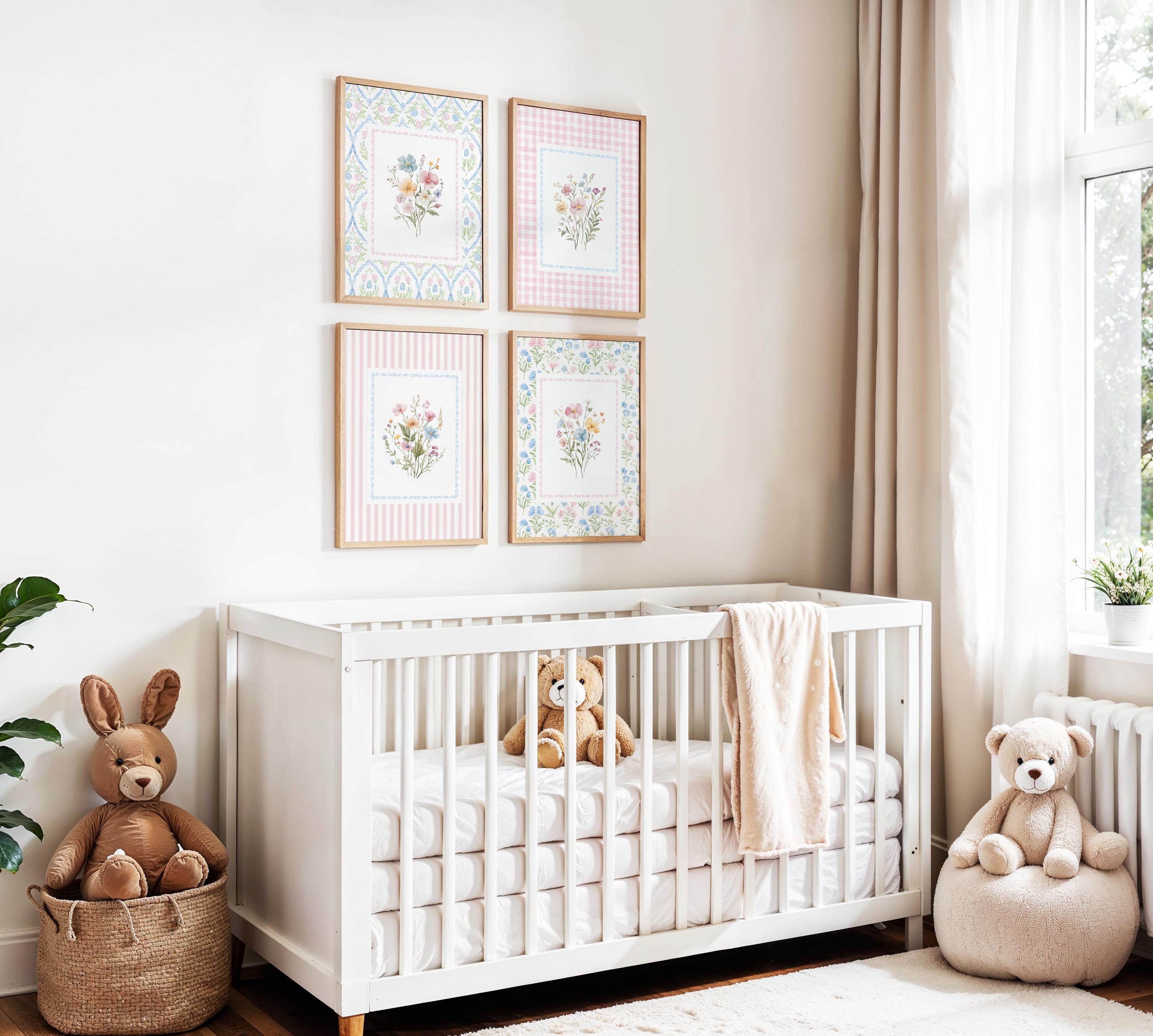 Set of 4 Wildflower Nursery Print, Grandmillenial Baby Girl Room Decor ...