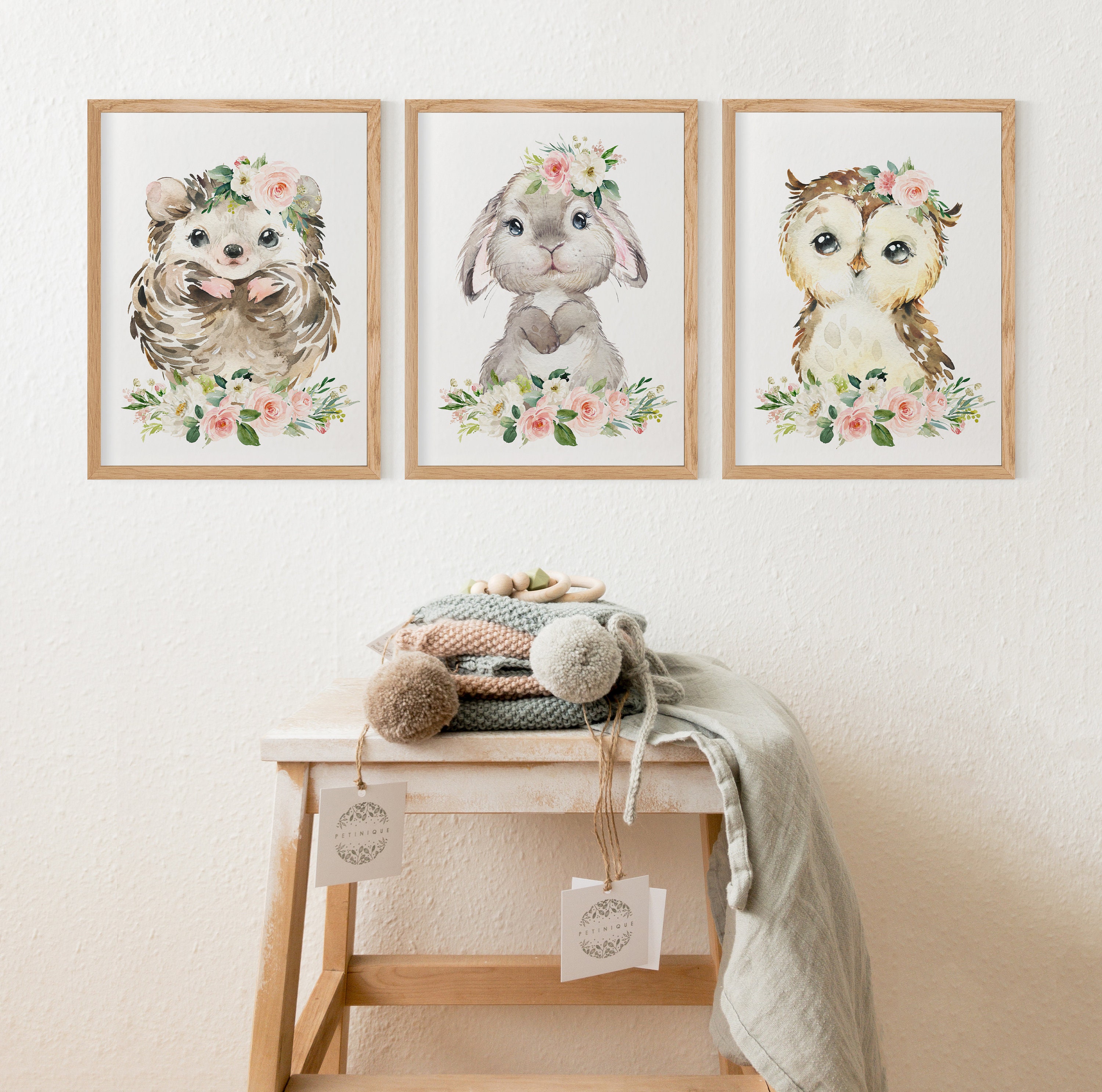 Floral Woodland Animal Prints, Baby Girl Nursery Wall Art, Girls Room ...
