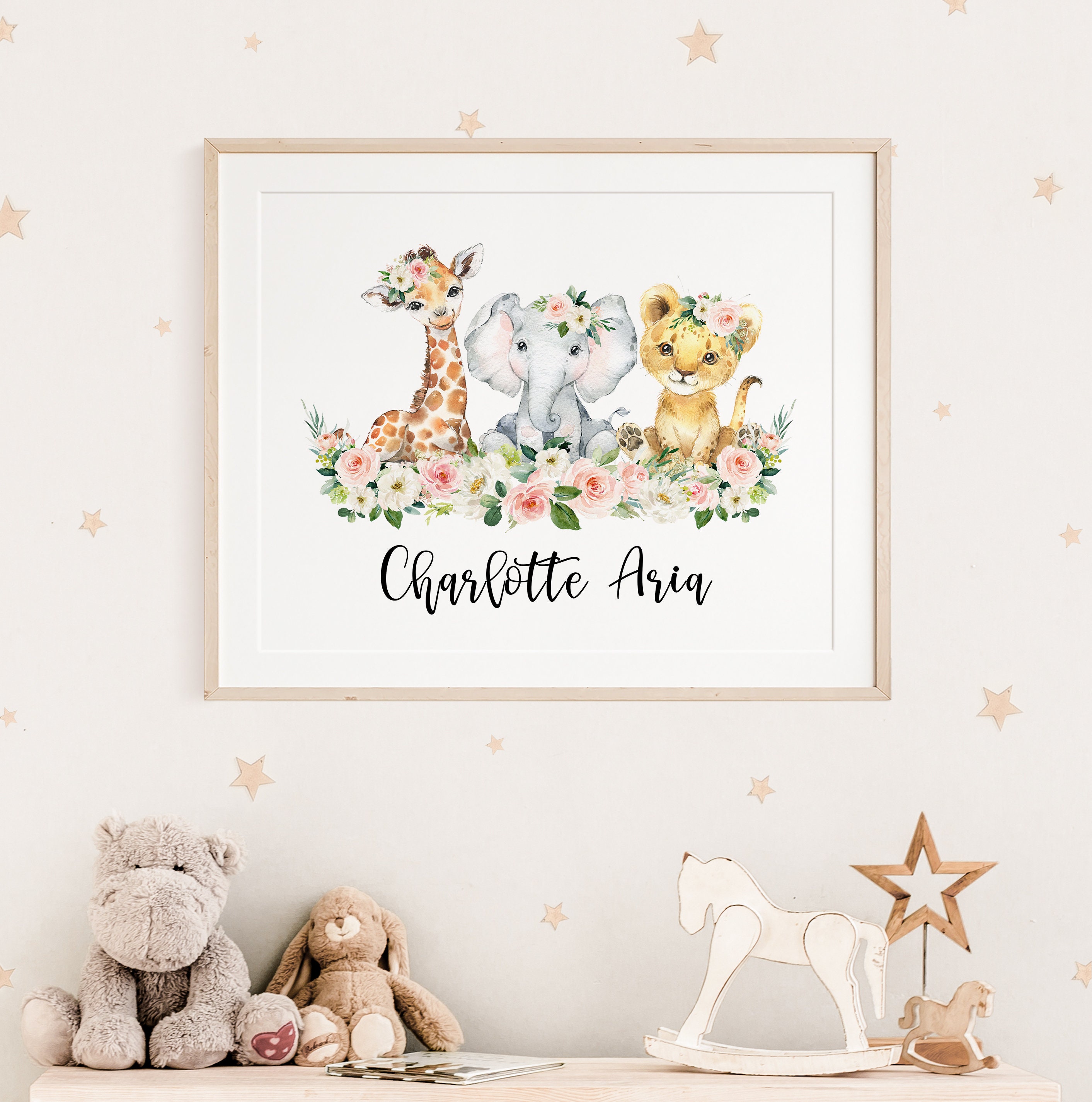 Personalized Baby Name Print, Safari Animals, Blush Pink Floral Print ...