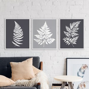 Set of 3 Fern Leaf Prints, Modern Botanical Prints, Gray Wall Art, Leaf Print Wall Art, Foliage Art Prints, Home Decor Gift, Nature Prints,