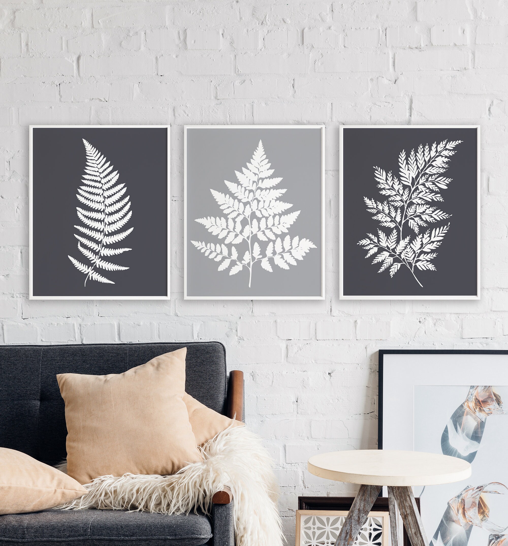 Set of 3 Fern Leaf Prints Modern Botanical Prints Gray Wall | Etsy