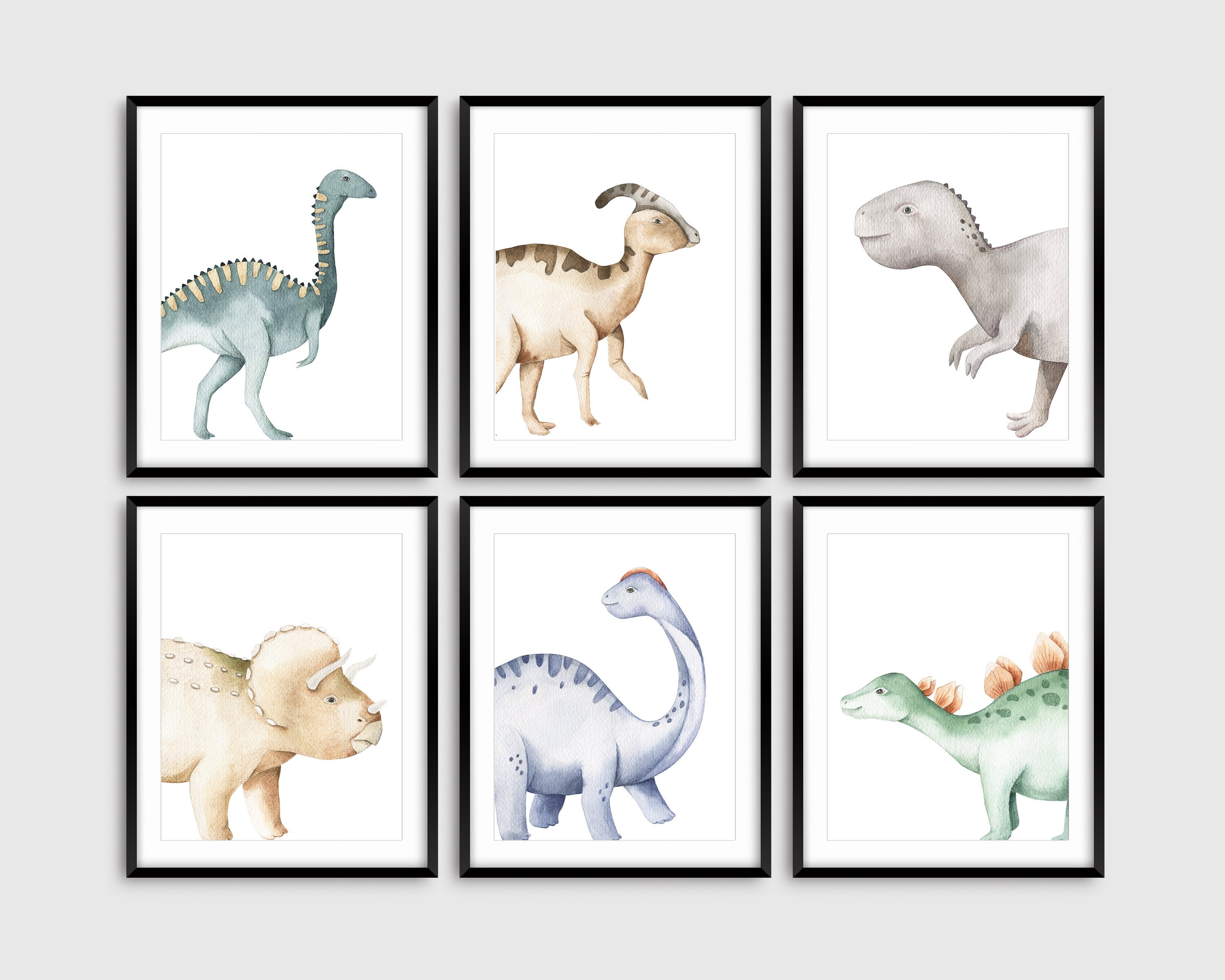Set of 6 Boy Nursery Dinosaur Prints, Nursery Wall Art, Dinosaur Decor ...