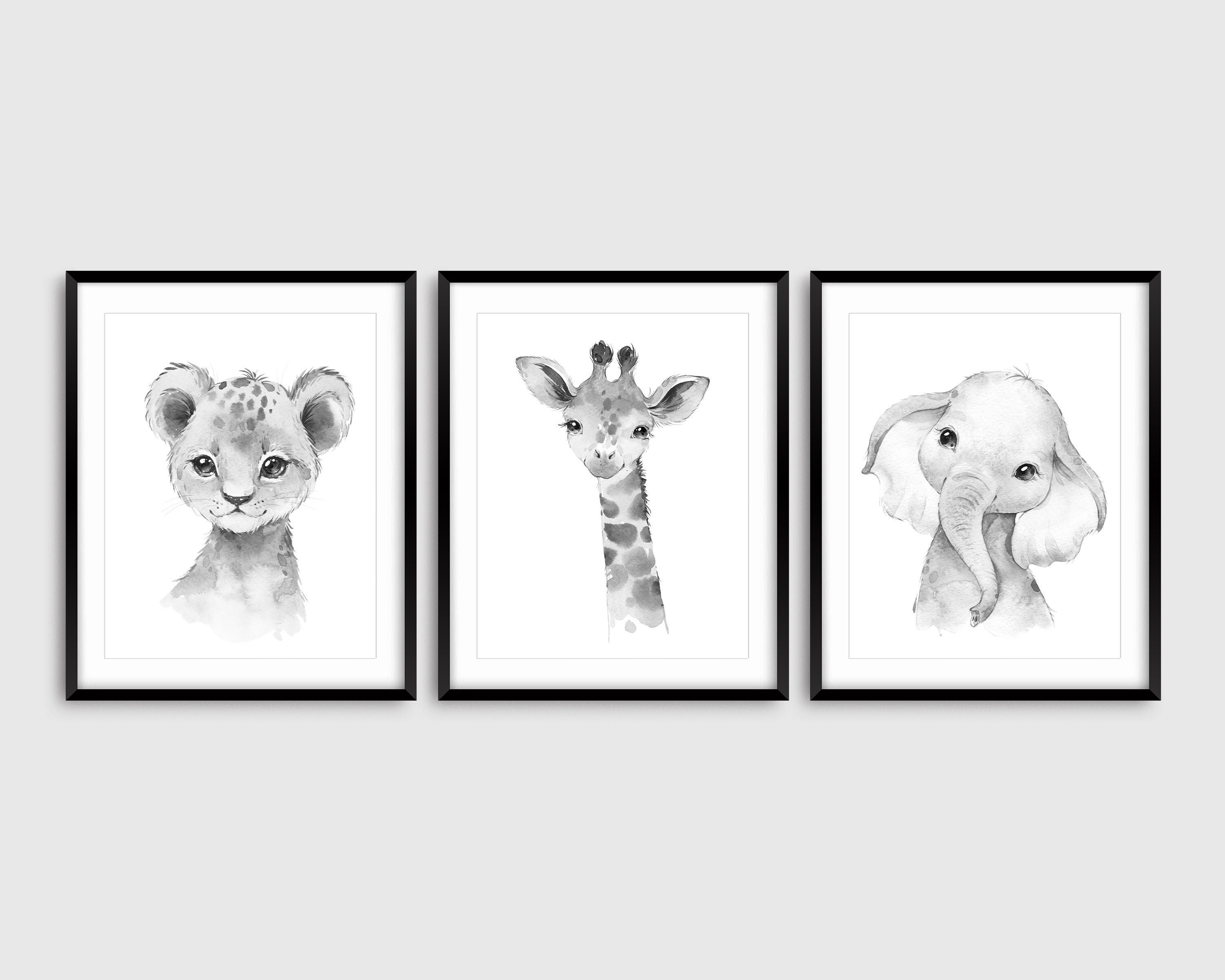 3 Black and White Safari Animal Nursery Prints Grey Nursery Etsy