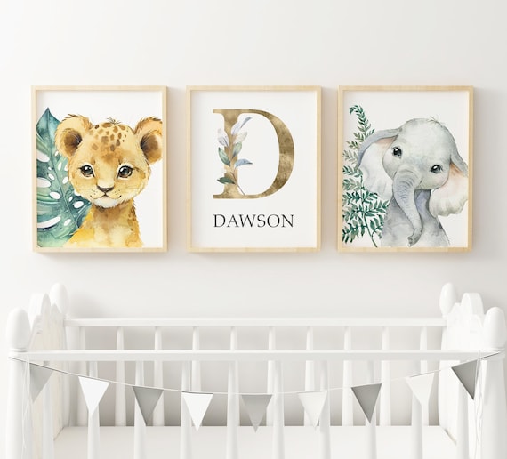 Personalized Baby Name Print, Tropical Safari Nursery Prints, Baby Boy Nursery, Animal Nursery Wall Decor, Custom Prints, Gender Neutral,