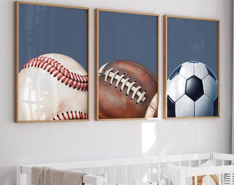 Sports Balls Gallery Wall Art, Football Baseball Soccer Decor, Nursery Sports Print Set, Sports Lover Gift, Sports Poster, Watercolor