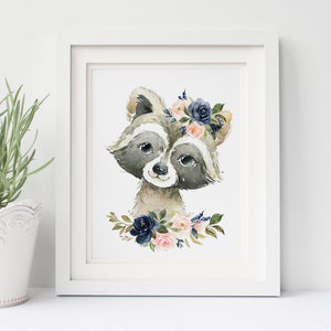 Blush Navy Floral Nursery, Woodland Animal Prints, Baby Girl Nursery ...