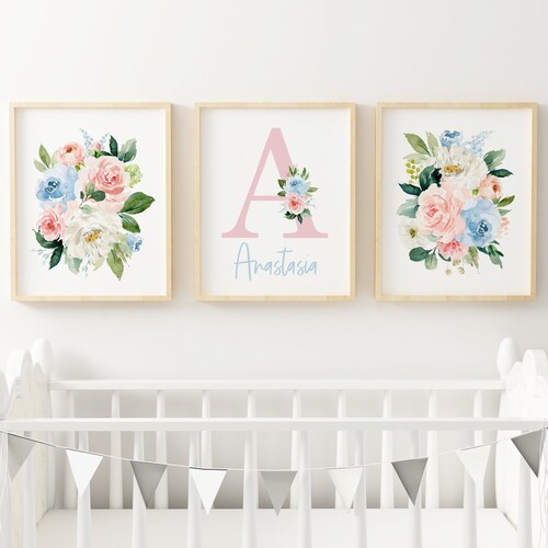 Personalized Baby Name Print Monogram Letter Blush Pink Navy Etsy