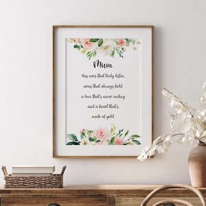 Mum Poem Print, Mothers Day Gift, Mothers Day Quote Printable, Mothers Day Print, Mom Birthday Gift, Pink Floral, Mothers Poem, Gift for Mom
