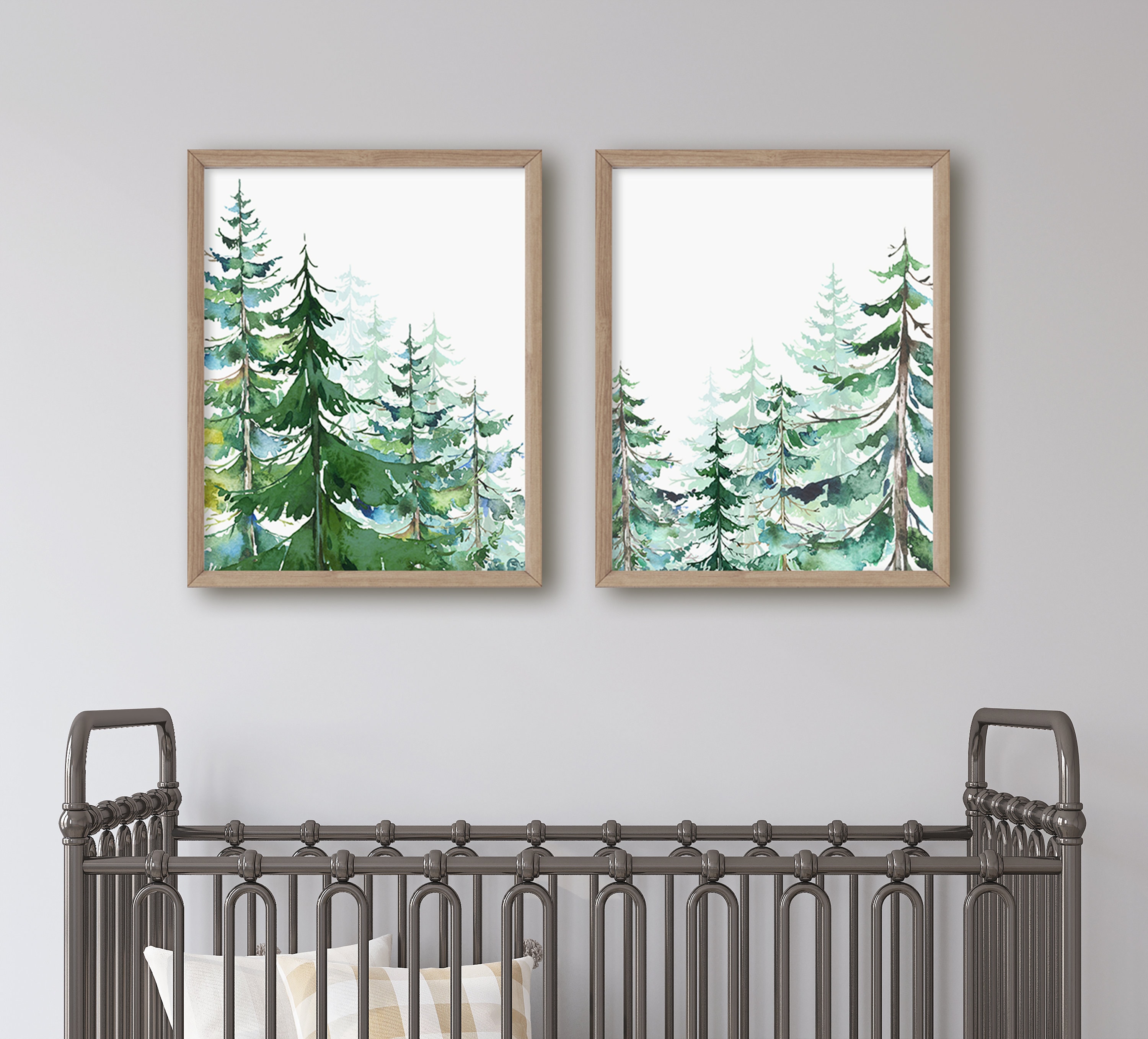 Woodland Pine Trees Nursery Print Evergreens Baby Boy | Etsy