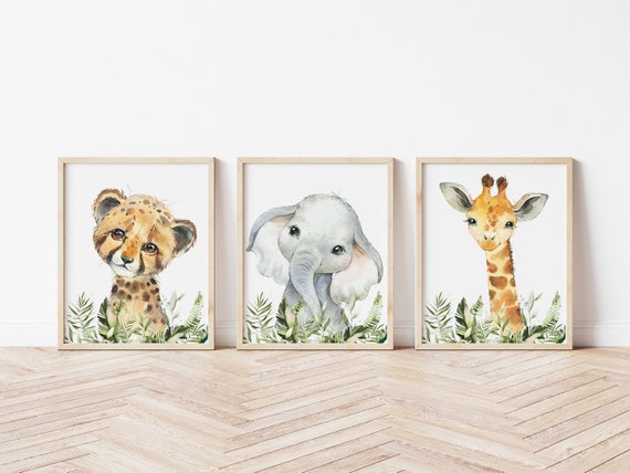 Set of 3 Safari Animal Prints Tropical Nursery Wall Decor | Etsy